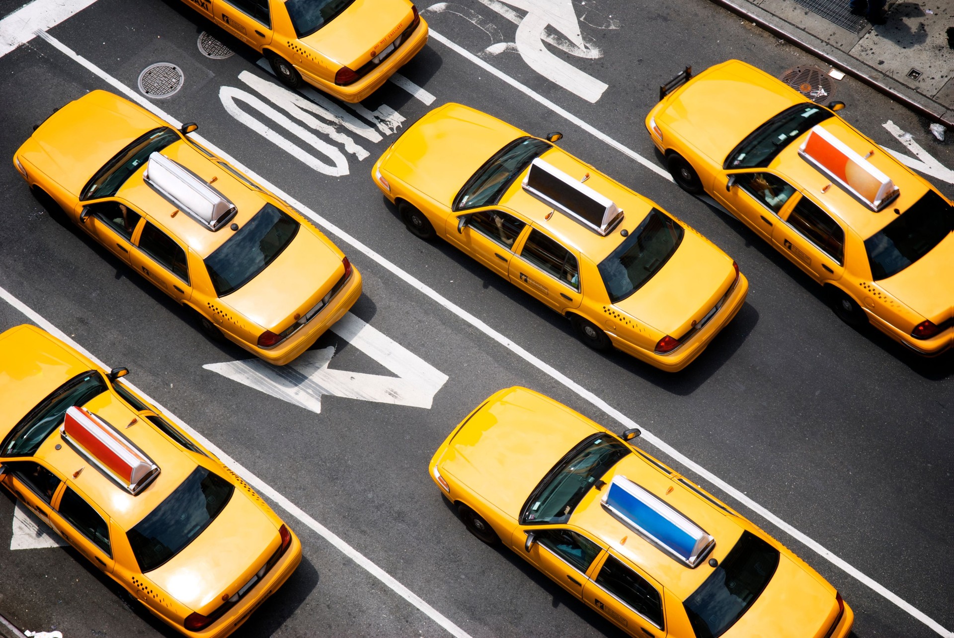 Fleet of Yellow New York City Taxi Cabs from Above