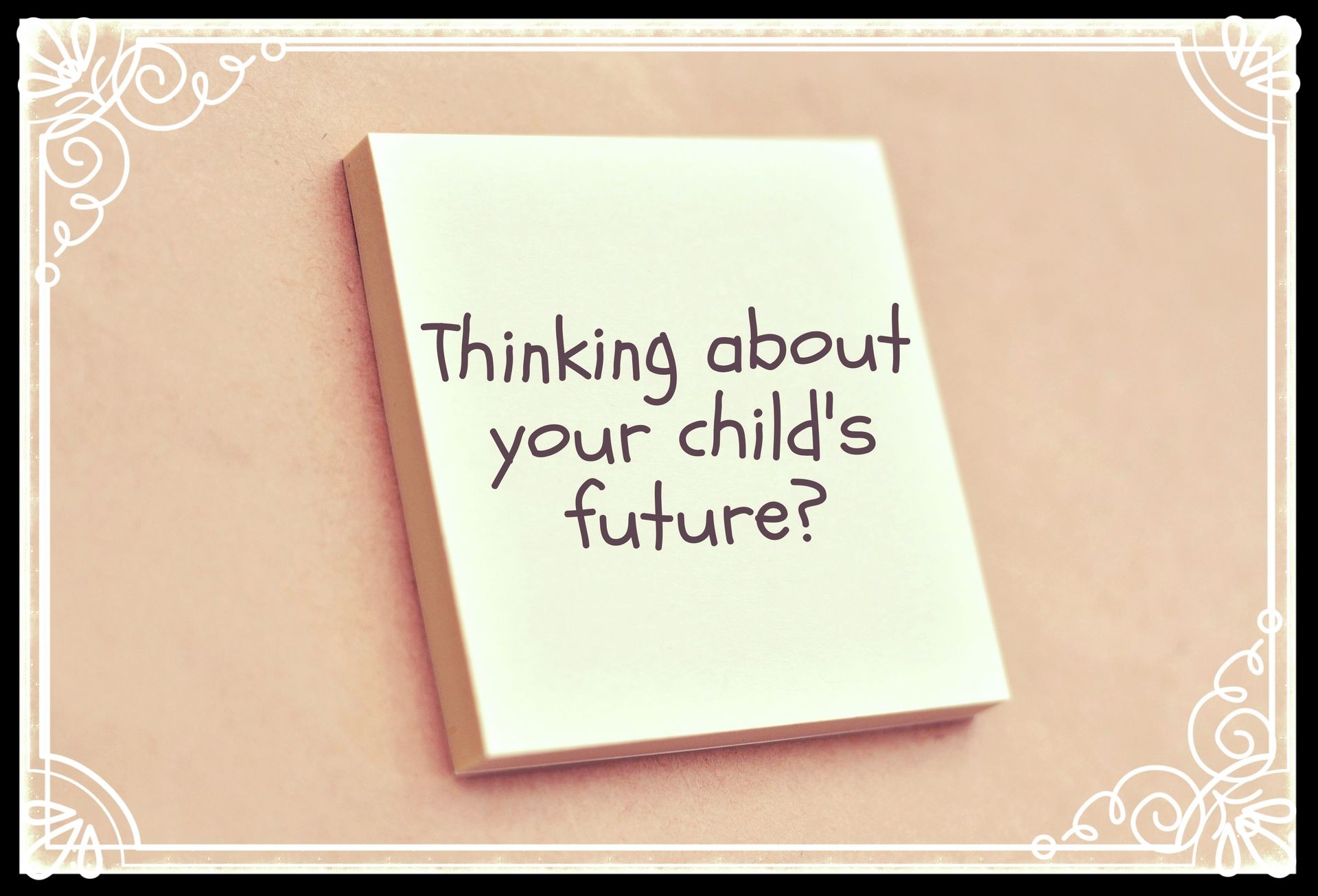 Text thinking about your child's future on the short note texture background